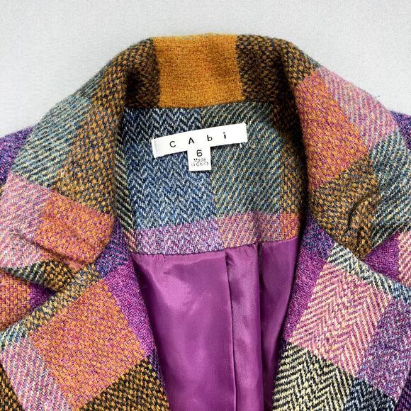CABI #927 Plaid Wool Blend "Happy Blazer" Jacket Size 6 Cottagecore Boho - Picture 5 of 16